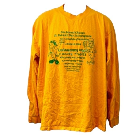 St Patricks Day Yellow Long Sleeve Bar Crawl Tshirt 2004 Chicago Gildan XL - Picture 1 of 12